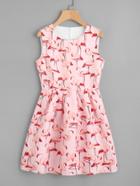 Shein All Over Flamingo Print Fit & Flare Dress
