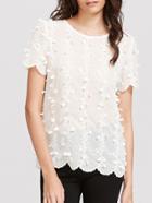 Shein White Botanical Applique Embroidered Top
