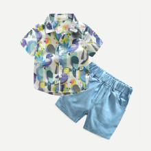 Shein Boys Birds Print Shirt With Shorts