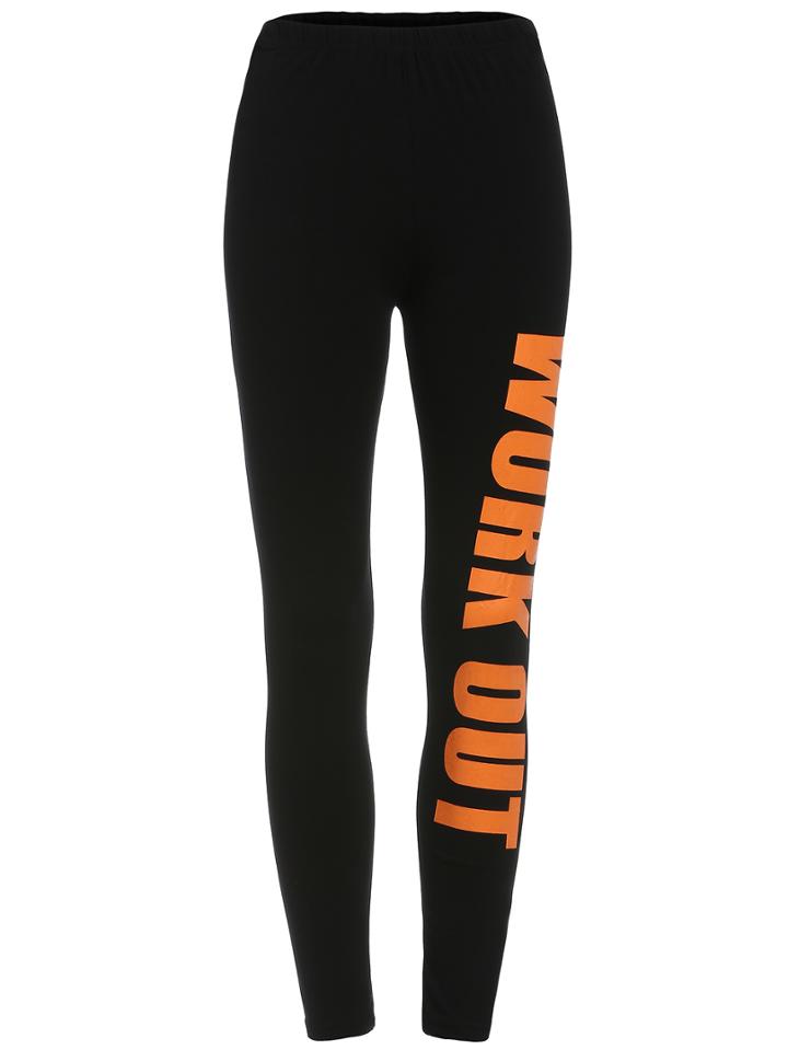 Shein Orange Letter Print Sport Leggings