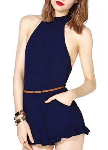Rosewe Laconic Open Back Off The Shoulder Navy Rompers