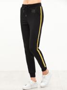 Shein Black Letter Embroidered Striped Side Sweatpants