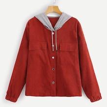 Shein Plus Pocket Patched Cord Hoodie Jacket