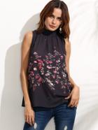 Shein Multicolor Floral High Neck Sleeveless Blouse