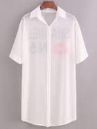 Shein Lip Print Semi-sheer Chiffon Shirt Dress