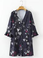 Shein Heart Print Frill Cuff Self Tie Dress