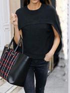 Shein Black Round Neck Cape Asymmetrical Top
