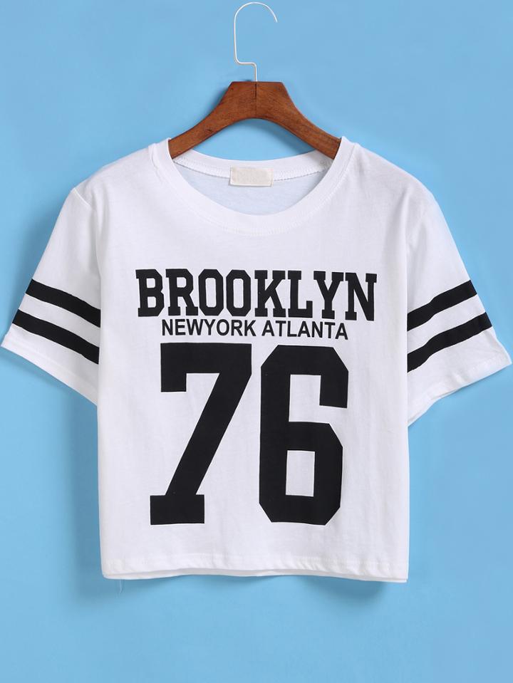 Shein Brooklyn 76 Print Number Comfort Racewear Monogrammed Crop T-shirt