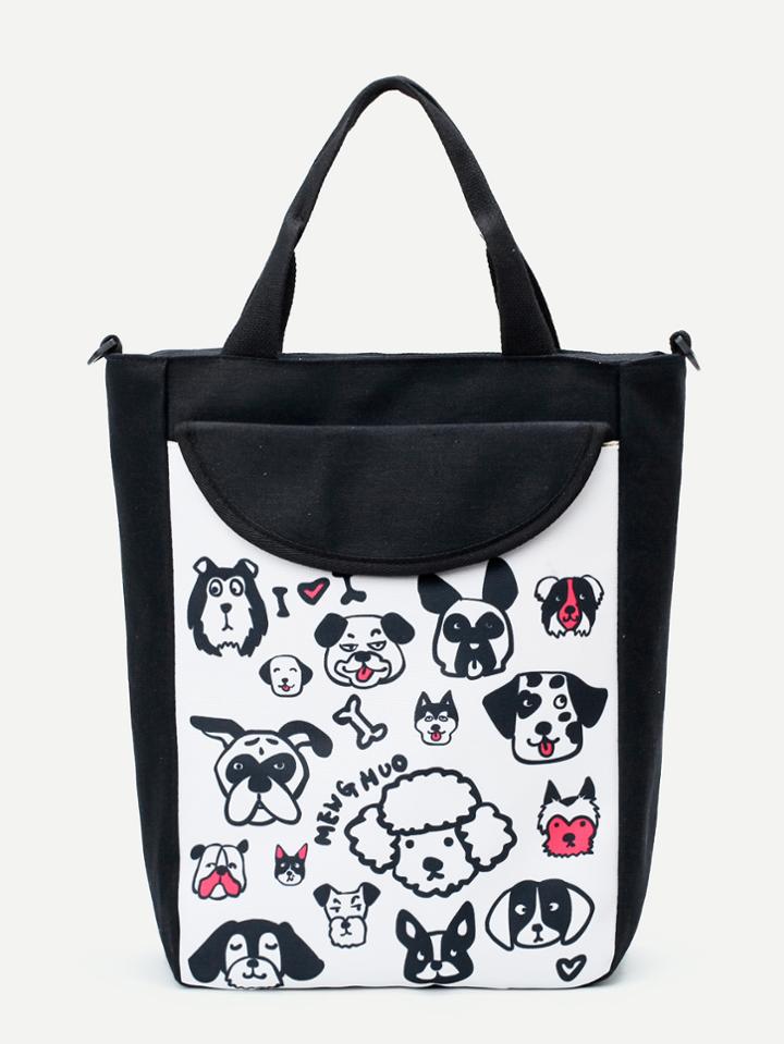 Shein Dog Print Side Pocket Tote Bag