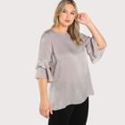 Shein Plus Buttoned Keyhole Back Layered Fluted Sleeve Top