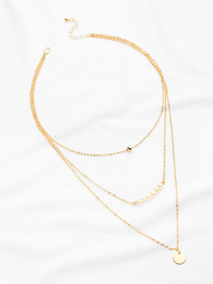 Shein Sequin And Beads Design Chain Pendant Necklace