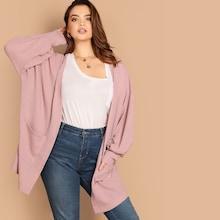 Shein Plus Open Front Pocket Textured Coat
