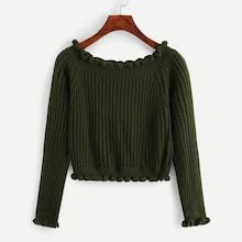 Shein Frill Trim Solid Sweater