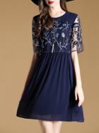 Shein Flowers Embroidered Sheer A-line Dress