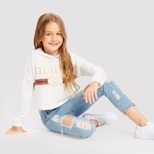 Shein Girls Mixed Print Hoodie Sweatshirt