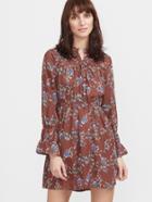 Shein Brown Floral Print Shirt Dress