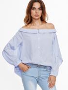 Shein Blue Vertical Striped Button Front Multiway Blouse