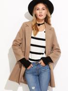 Shein Khaki Double Breasted Embroidered Slit Back Coat