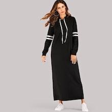 Shein Contrast Striped Side Hooded Sweatshirt Dress