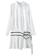 Shein White Lapel Pocket Pleated Shirt Dress