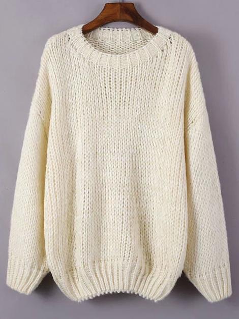 Shein Beige Round Neck Mohair Loose Sweater
