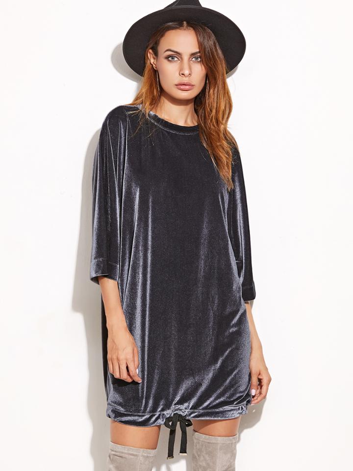 Shein Drawstring Hem Velvet Dress