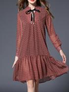Shein Red Bowtie Floral Frill Dress