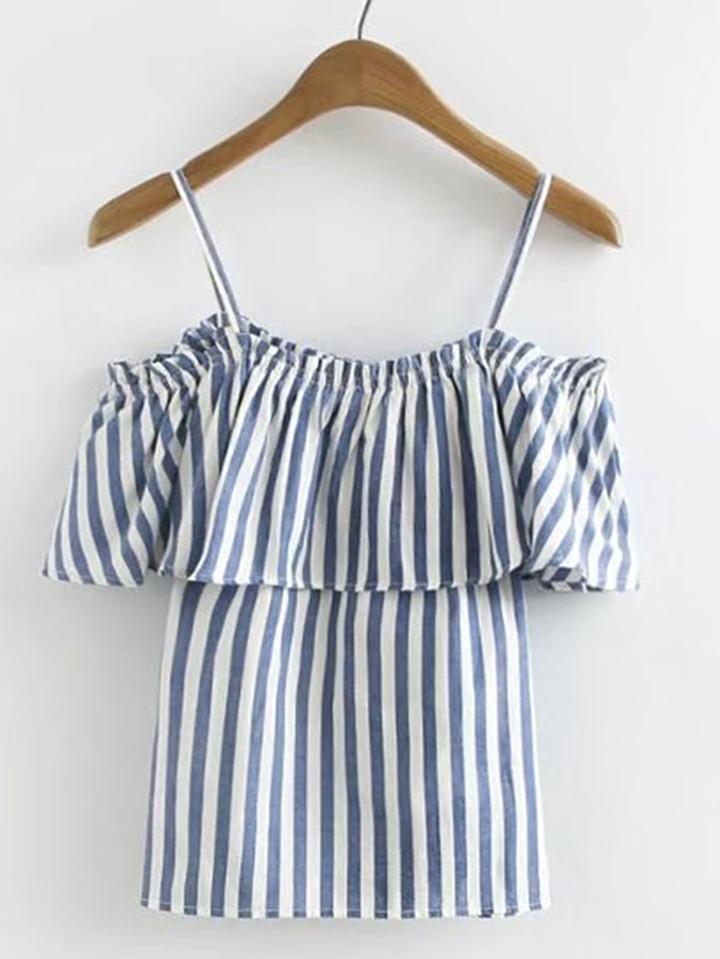 Shein Cold Shoulder Vertical Striped Top