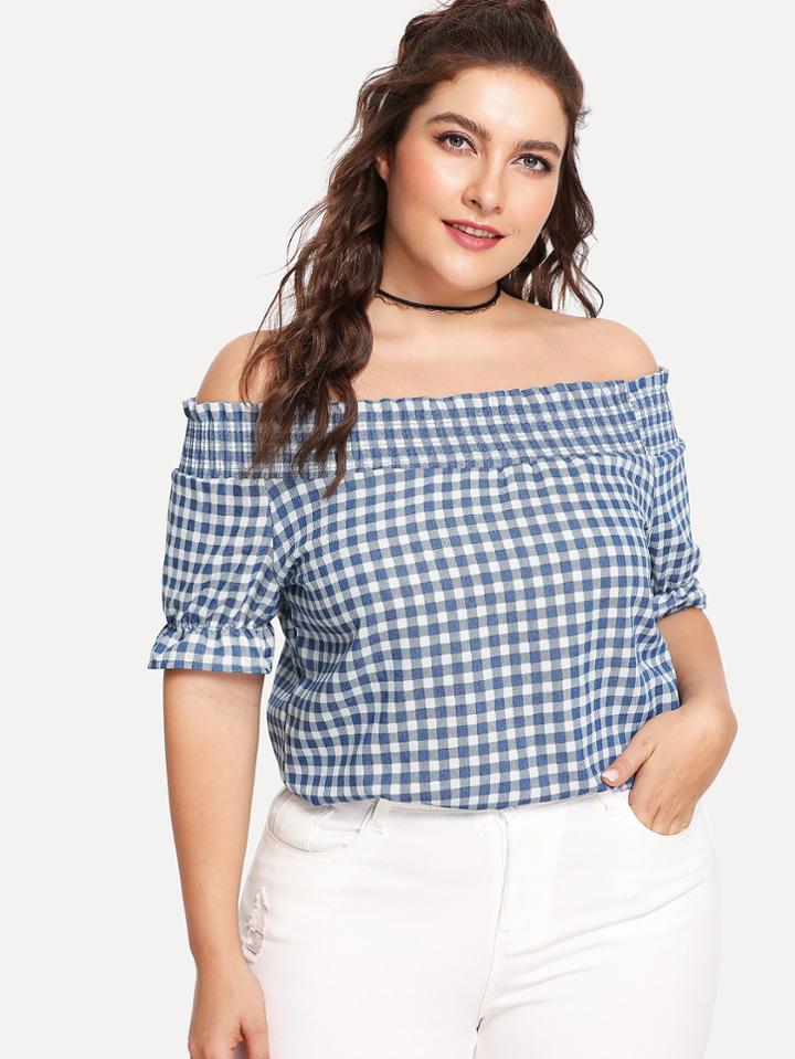 Shein Off The Shoulder Plaid Top