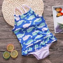 Shein Girls Dolphin Print Ruffle Trim Swimsuit