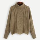 Shein Solid High Neck Cable Knit Sweater