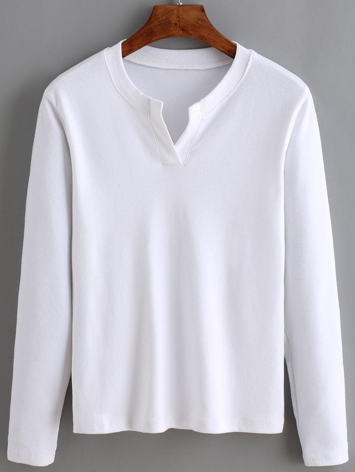 Shein White Long Sleeve Slim T-shirt