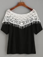 Shein White Contrast Lace Neck T-shirt