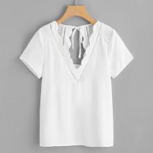 Shein Ladder Lace Detail Scallop Neck Top