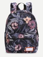 Shein Black Floral Front Zipper Nylon Backpack