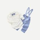 Shein Toddler Boys Bow Front Top With Plaid Overalls
