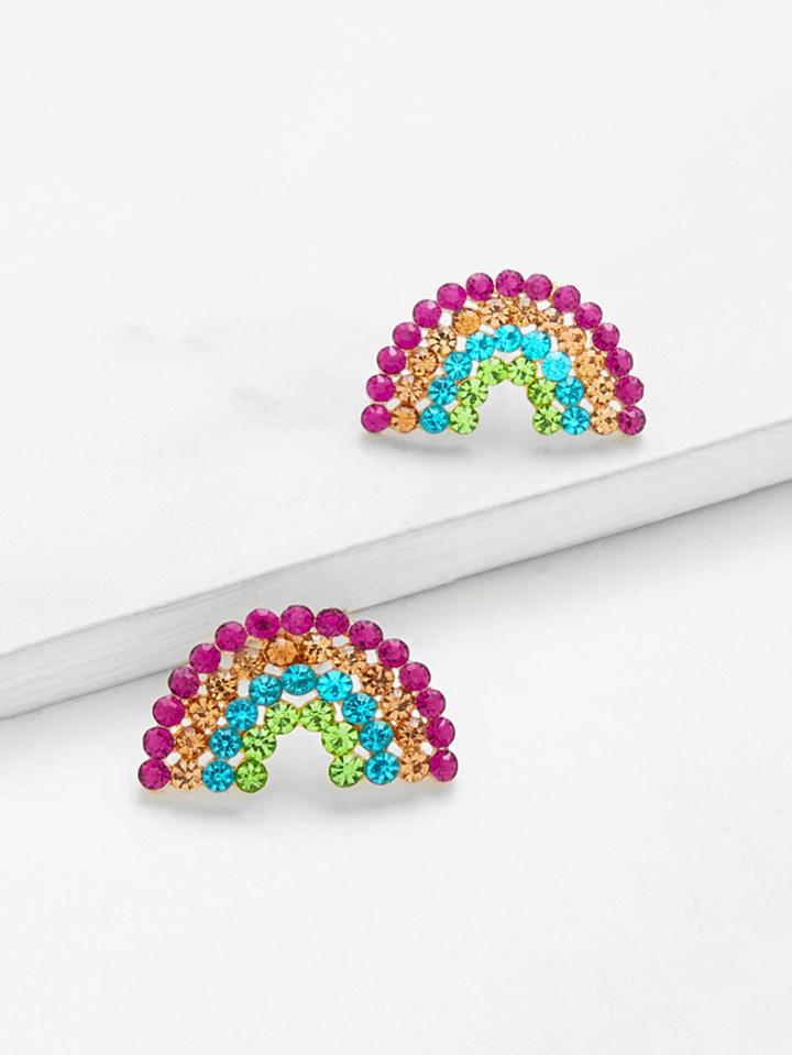 Shein Rhinestone Rainbow Design Stud Earrings