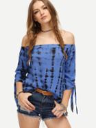 Shein Blue Off The Shoulder Tie Dye Blouse