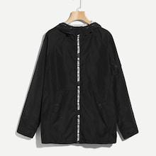 Shein Men Drawstring Hoodie Lettering Coat
