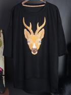 Shein Black Deer Embroidery Loose Sweatshirts