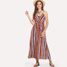 Shein Knot Front Button Up Striped Cami Dress