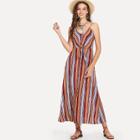 Shein Knot Front Button Up Striped Cami Dress