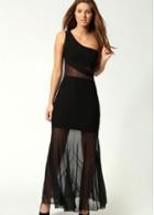 Rosewe Vogue One Shoulder Black Maxi Dress For Party
