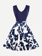 Shein V Neckline Floral Print Zip Up Side Dress