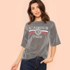 Shein Dropped Shoulder Mixed Print Glitter Tee
