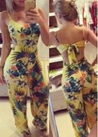 Rosewe Knot Design Printed Spaghetti Strap Jumpsuit