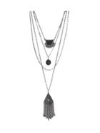 Shein At-silver Indian Design Multilayers Geometric Tassel Necklace For Lady