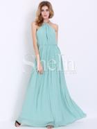 Shein Mint Sleeveless Halter Pleated Elegent Maxi Dress