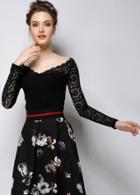 Shein Black V Neck Long Sleeve Lace Slim Blouse