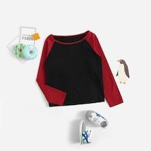 Shein Girls Raglan Sleeve Colorblock Tee